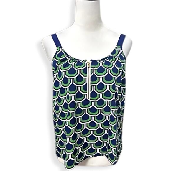 Macbeth Collection Top Tank Geometric Pattern Low Back Sleeveless Green Blue XS - Picture 1 of 8